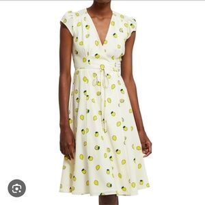 Chic White Midi Wrap Dress with Lemon Print